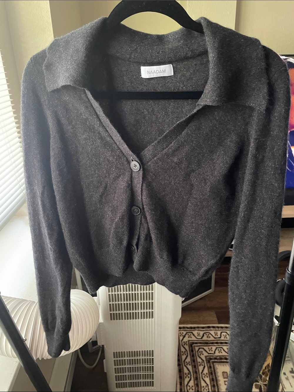 NAADAM Charcoal Button-Up Collared Cashmere Cardigan